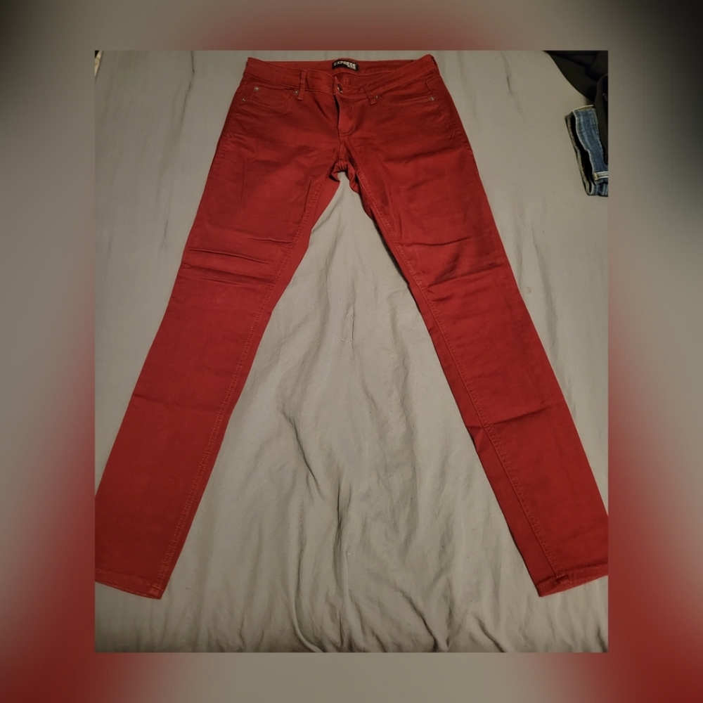 Express red mid rise skinny jeans